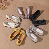 Layer Cowhide Summer New Soft Bottom Beef Tendon Bottom Women's Shoes Ethnic Wind Flower Leather Single Shoes Middle-Aged And Elderly Mother