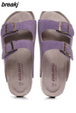 Summer Unisex Beach Holiday Cork Slippers 2023 Men Casual Double Buckle Outside Slides