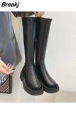 Women Ankle Boots Ladies Shoes Slip On Mid Calf Boots Platform Soft PU Leather Long Boot Footwear Woman Fashion Spring