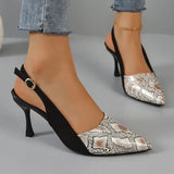 2024 New High Heels Mules Sandals Women Fashion Snake Pattern Thin Heeled Shoes Woman Back Strap Pointed Toe
