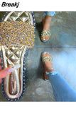 Beach Large Size 43 Rhinestone Slipper Women's Shoes Summer 2023 Sandals for Women Round Head Flat Rhinestone