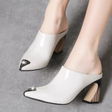 Summer 2023 New Women Slipper High Heel Sandal Shoes Ladies High Quality PU Leather Slides Pumps