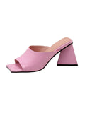 New Summer Women's High-heeled Patent Leather Slippers, Square Toe, Thick-heeled Net Red Sandals for