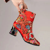 New Women's Ethnic Ankle Boots Winter Women's Boots Women's Mixed color High Heels Women's Plus size