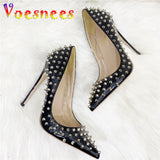 Star High Heels 12CM Pointed Thin Heel Single Shoes Shallow Mouth Rivet Women Pumps 2023 New Unique Design