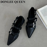 Spring Women Flat Shoes Brand Mary Jane Fashion Pointed Toe Low Heel Party Dress Pumps Belt Cross Strap Ballet Casual