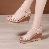 Heel High Heel Sandals Women's 2023 Summer New Style Muffin Thick Bottom Waterproof Table Size 41-43 Hundred Open Toe
