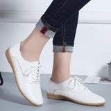 Summer Women Oxford Shoes Ballerina Flats Shoes Women Genuine Leather Shoes Moccasins Lace Up Loafers Zapatos