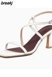 Size 34-39 Sandals Women 2023 Real Leather Ankle Strap Rome High Heels Summer Shoes For Women Elegant Party