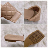 Size 35-41 Slippers Women Flat Square Toe Slides Beach Flip Flops Fashion Embroidery Sandal Gingham Slipper Apple Green