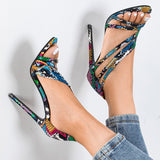 Ladies Mujer Sandalias Women's Pumps Snakeskin Snake High Heels Cross Sandals Office &amp; Career Shoes Women