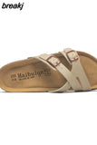2023 New Summer Cork Slippers Women Casual Solid Color Flip Flops Holiday Beach Outside Slides