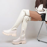 Breakj Plus Size Stretch Over The Knee Boots Women's Fashion New Simple Round Head Thick Bottom Fashion