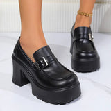 New Women's High Heels Loafers Punk Pu Leather Chunky Platform Pumps Women Slip On Black Jk Uniform Shoes Woman Mary