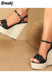 Club Queen Lady Sandals Plus Size 2023 Summer Wedge High Heeled Slipper Straw Bottom Simply Causal Platform Sandals