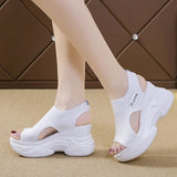 Breakj Knit Platform Sandals Lady Summer Mesh Round Head Fish Mouth Toe Cover Foot Sports Student Casual