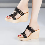 Summer New Water Drill Slope Heel Sandals, High Heel Women's Shoes, Thick Soles, Waterproof Table, Large Size Fish Mouth Sandals, Word