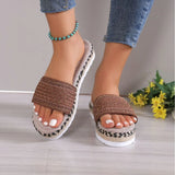 Breakj Summer New Large-Size Lady Thick-Soled Sandals Temu Word Thick-Sed Fish Mouth Rope Cool