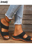 Women Wedge Sandals Premium Orthopedic Open Toe Slippers Vintage Anti-Slip Leather Casual Female Platform Retro Shoes