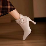 Hot Sale Ladies Shoes Ankle Women's Boots Elegant Modern Boots Women Solid Buckle Zipper Pointed Toe High Heel Female