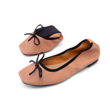 Leather Shoes Women Casual Ballet Flats 2023 Spring Autumn Lace Up Bow Comfortable Square Toe Wholesale Shoes Size
