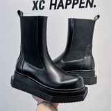 Breakj Spring And Autumn New Fashion Versatile Men's Martin Boots Black High Top Leather Shoes Fashion Short Boots