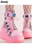 Design Ladies High Platform Boots Fashion Rivet Goth High Heels Boots Women Cosplay Wedges Punk Shoes
