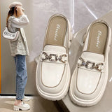 New Women Sneakers Slippers Breathable Mesh Casual Mules Shoes Female Fashion Sneaker Chain Leisure Woman Vulcanize