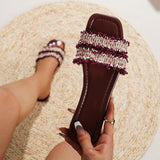 New Women's Flat Bottom Fashion One Word Slippers Womens Shoes Comfort Summer Outdoor Beach Luxury Sandals Women