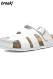 New Summer Buckle Cork Slipper 2023 Casual Women Beach Outside Non-slip Closed Toe Cut-outs Slides