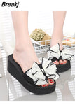Platform Flip Flops for Woman Bohemian Style Summer Slipper with Bow Large Size Women's Summer Footwear Chaussure