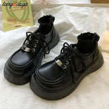 Platform Oxfords Shoes for Women 2024 spring Non Slip Lace Up Flats Woman Thick Bottom Patent Leather Gothic