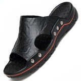 Men Slippers Clogs Genuine Leather Breathable Flat Sandals Shoes Beach Classics Leather Mens Slippers Outdoor Flip
