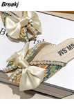 Floral Half Flat Slippers Women's Outdoor 2023 Summer New Fashion Pearl Bow Soft Bottom One Foot Sandals
