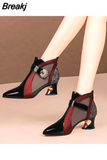 British Style Sandals Leather Boots Women 2023 Summer Mesh Breathable Sandals with Rhinestone Decoration Shaped