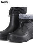 Men's Boots Windproof Outdoor Work Boots Cotton Rain Boots Men Snow Boots Waterproof Winter Rubber Boots Warm Light Ankle