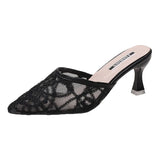 High Heels Sandals Woman Mesh Summer Shoes Women Pumps Pointed Toe Ankle Buckle Strap Ethnic Embroidery Flower