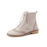 Women Shoes Genuine Leather Ankle Boots Thick Low Heel Short Boots Round Toe Zipper Lady Footwear Autumn 33-40 Wine