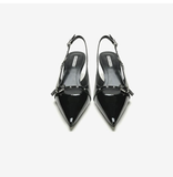 Women Summer Fashion Pumps Buckle Shallow Pointed Toe Stiletto High Heels Back Strap Slip on Sandals Sexy Shiny Leather