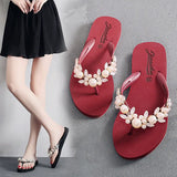 Breakj New Slippers Women Wear Summer Version Of Flat Flat And Pearl Water Drill Jacket Toe Cool