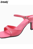 Size 33-41 Women Sandals Summer High Heels Shoes For Women Mules Genuine Leather Buckle Party Slippers Open Toe