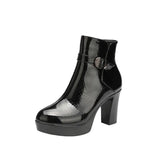 Heels, Thick Heels, Short Boots, Lacquered Leather, Autumn And Winter 2023, New Thick-Soled Waterproof Platform, Fashionable Short Leather Martin