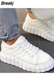 Women Autumn Pu Leather Sneakers Sewing Lace-Up Platform Flats Vulcanized Shoes Thick Sole Brief Casual White Black Canvas