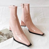 Spring Autumn New Square Head Solid Color Versatile Side Zipper High Heels Women's Outwear Fashion Boots Single Boots