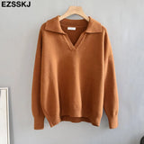 Winter casual chic v-neck oversize thick Sweater pullovers Women 2021 loose elegant Sweater Pullover female Long
