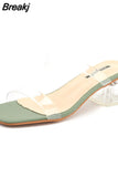 Fashion Women Low Mid Heels Beautiful Transparent Sexy Slippers