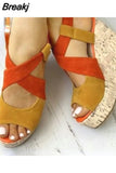 Women Sandals Summer Casual Platform Shoes Color Blocking High Wedges Heels Elegant Laides Casual Buckle Strap Chaussure
