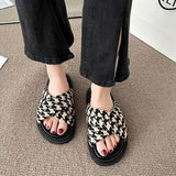 New Summer Women Outside Plaid Cross Slipper Casual Holiday Open Toe Flat with Non-slip Slide