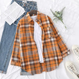 New Fashion Loose Womens Plaid Shirt Fresh College Style Design Blouses And Tops Long Sleeve Casual Female Checked