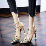 Women's Shoes Summer Sandals Pointed High-heeled Stiletto Patent Leather Rivet Single Shoes Was Thin Buckle Women's